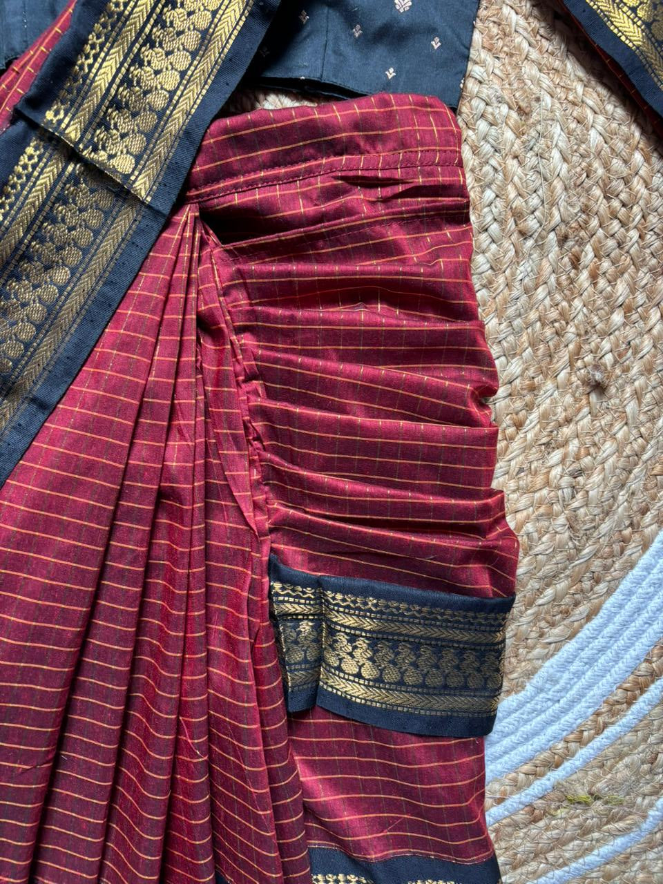 Maroon with checked black - Ready to wear saree for kids Ethnic wear for baby girl