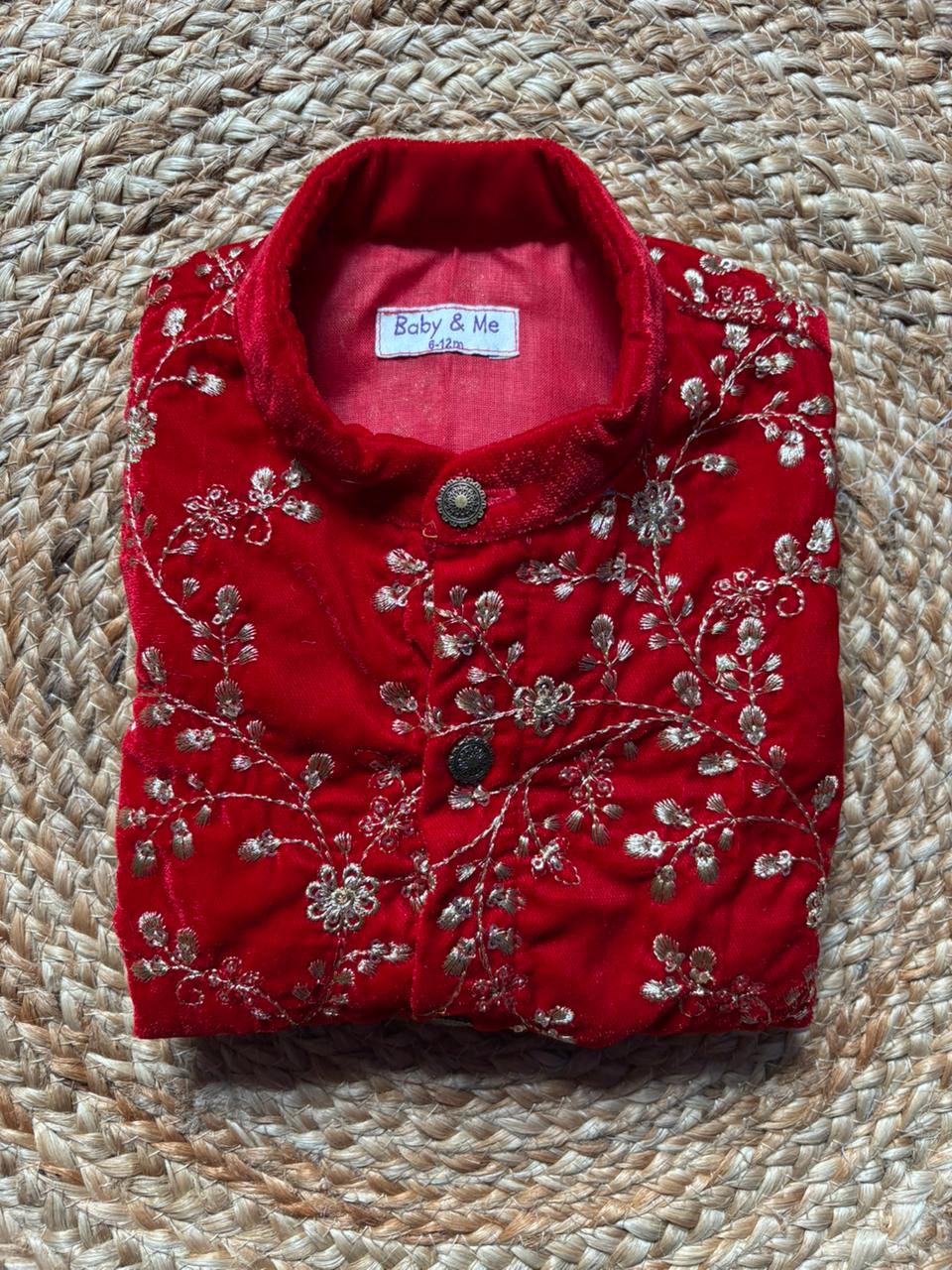 Red Velvet Kurta for baby boy ethnic top wear