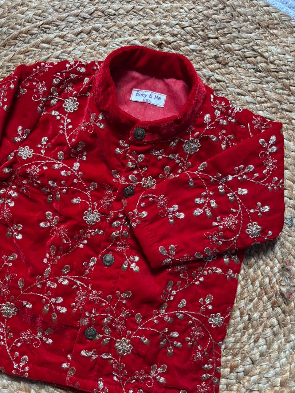Red Velvet Kurta for baby boy ethnic top wear