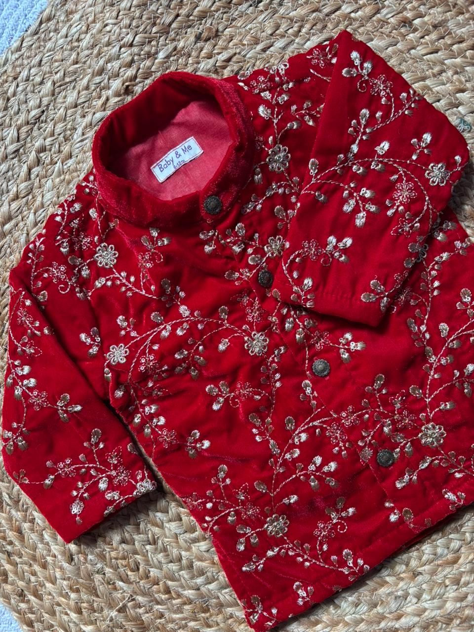 Red Velvet Kurta for baby boy ethnic top wear