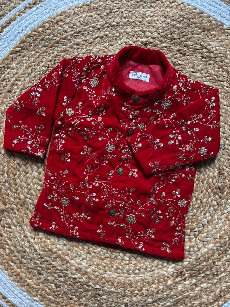 Red Velvet Kurta for baby boy ethnic top wear