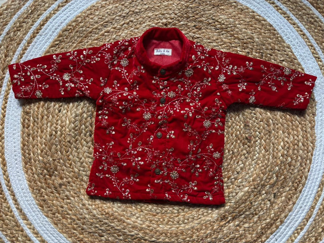 Red Velvet Kurta for baby boy ethnic top wear