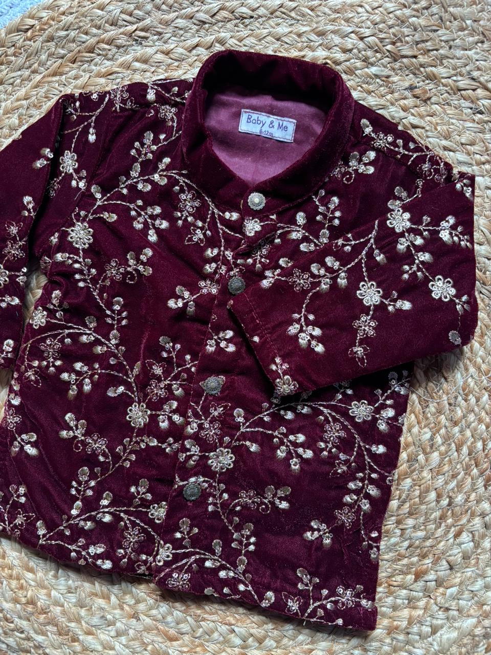 Maroon Velvet Kurta for baby boy ethnic top wear