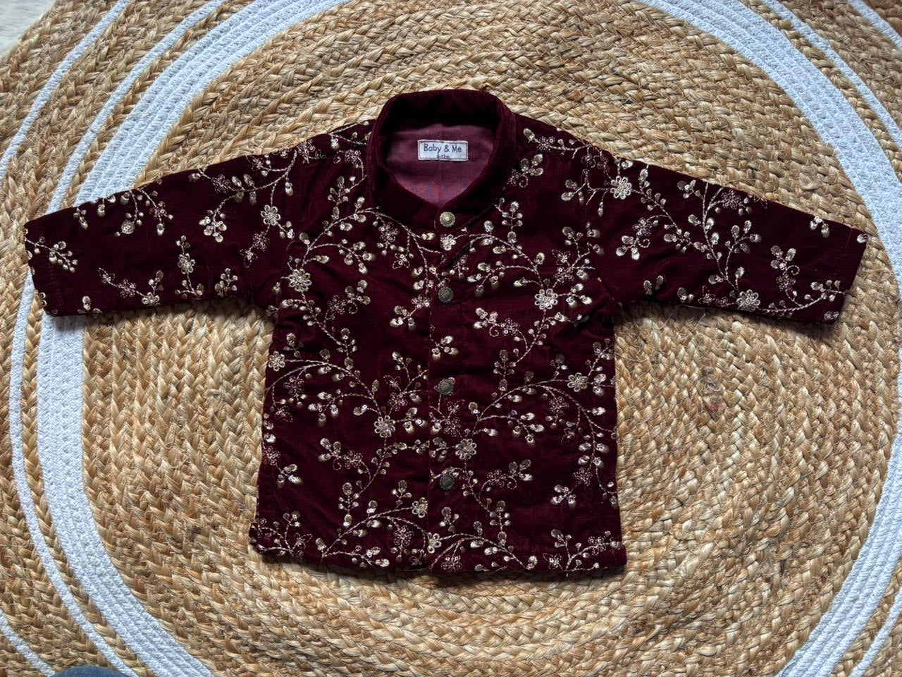 Maroon Velvet Kurta for baby boy ethnic top wear