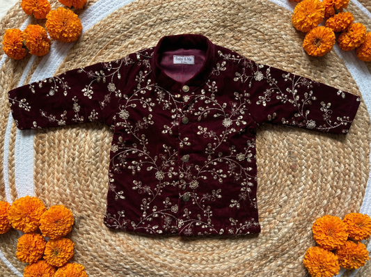 Maroon Velvet Kurta for baby boy ethnic top wear