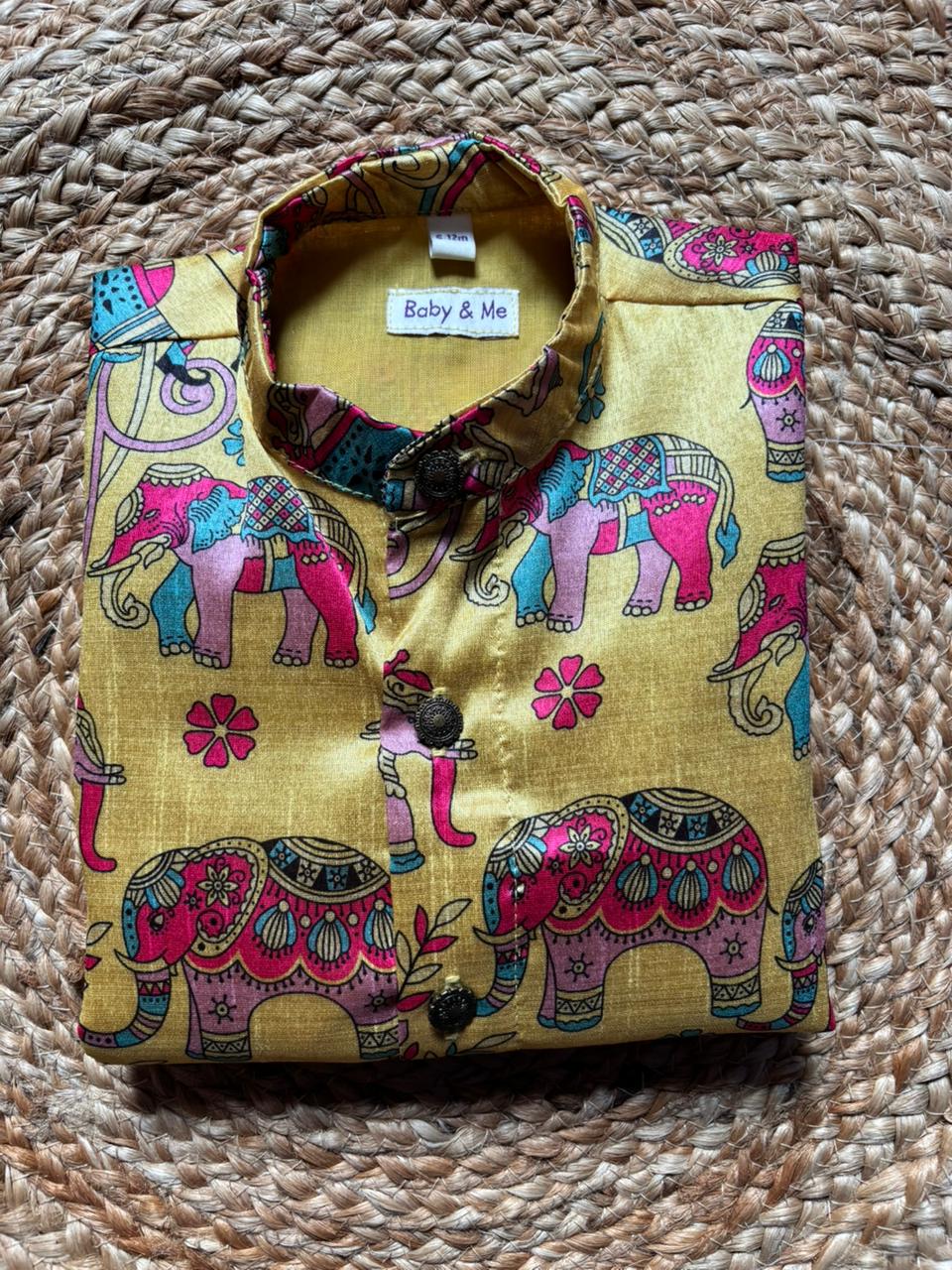 Traditional Yellow Aane Print Kurta for baby boy ethnic top wear