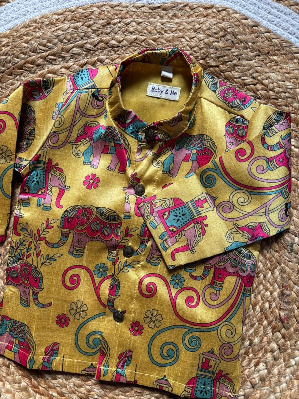 Traditional Yellow Aane Print Kurta for baby boy ethnic top wear