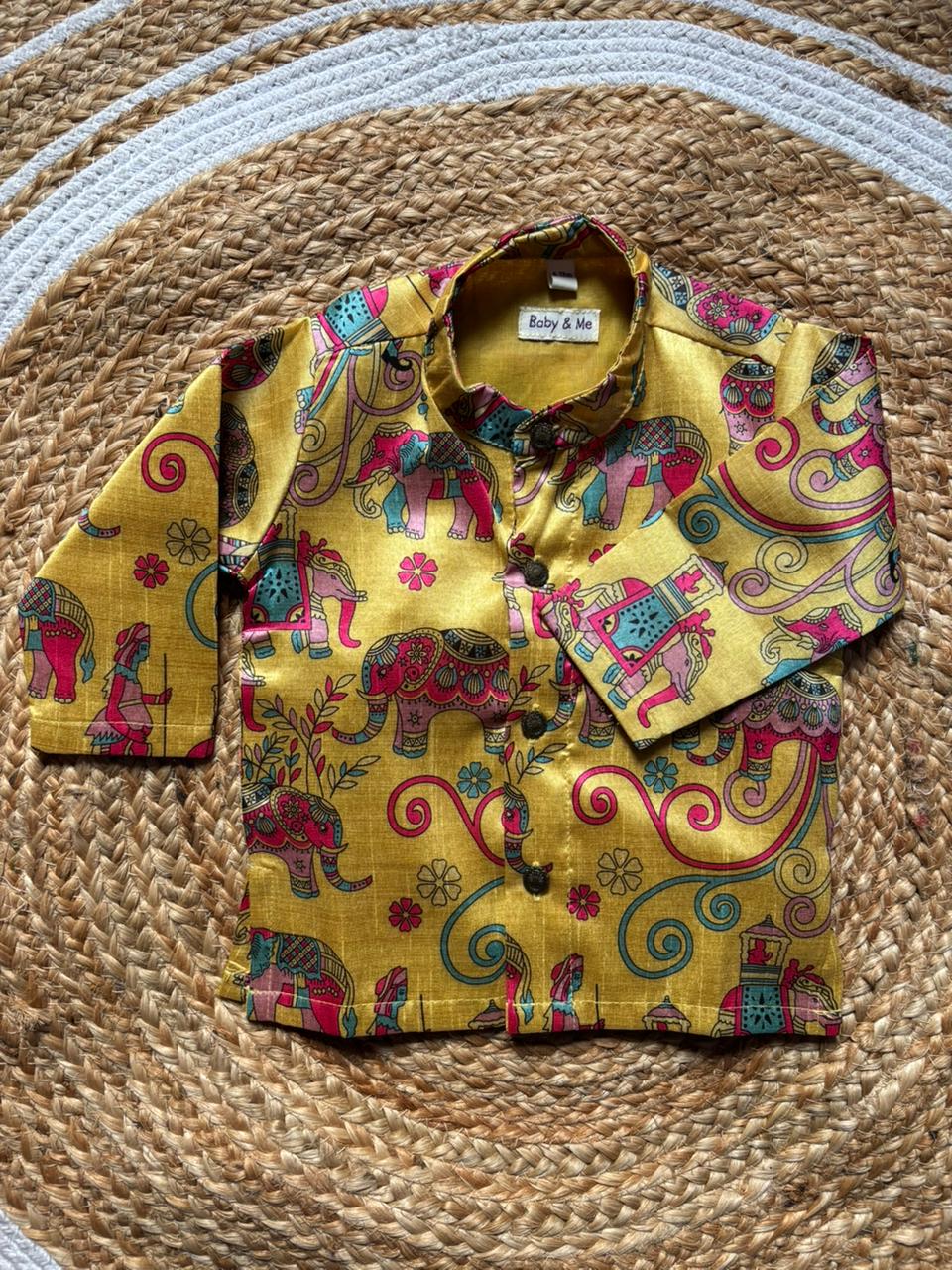 Traditional Yellow Aane Print Kurta for baby boy ethnic top wear