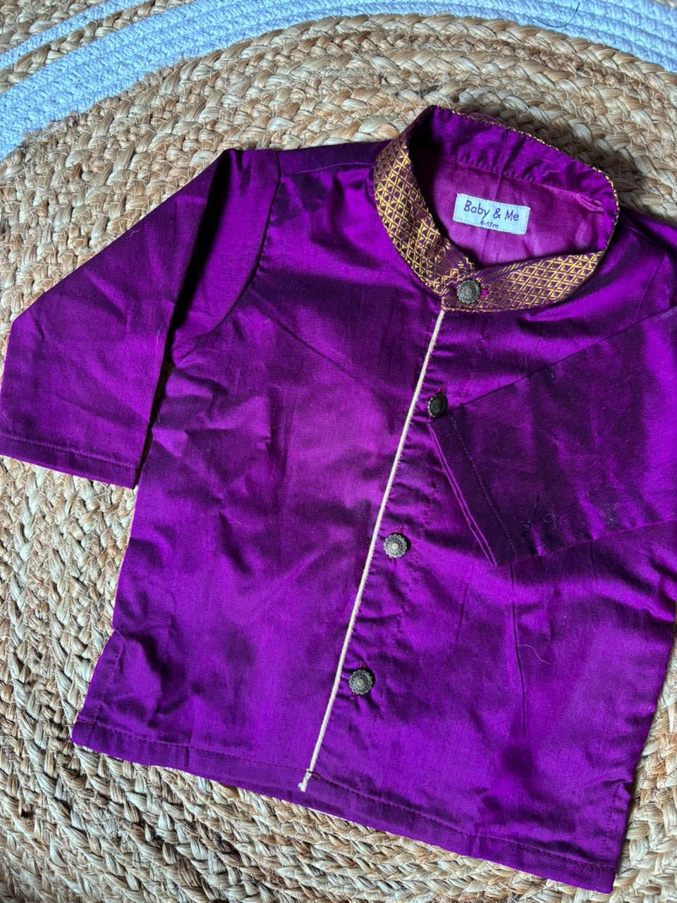 Best seller wine cotton silk kurta baby boy ethnic top wear