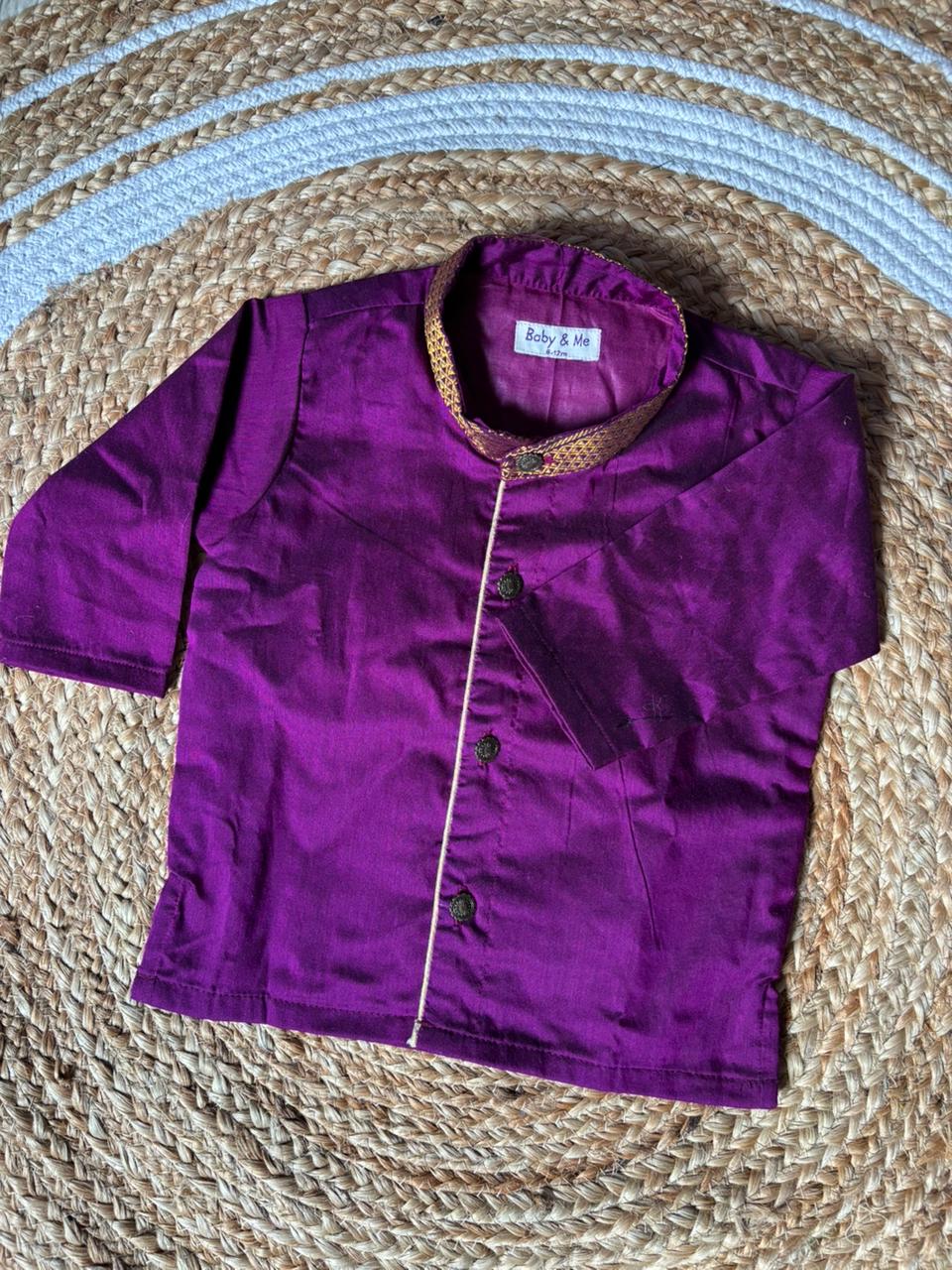 Best seller wine cotton silk kurta baby boy ethnic top wear