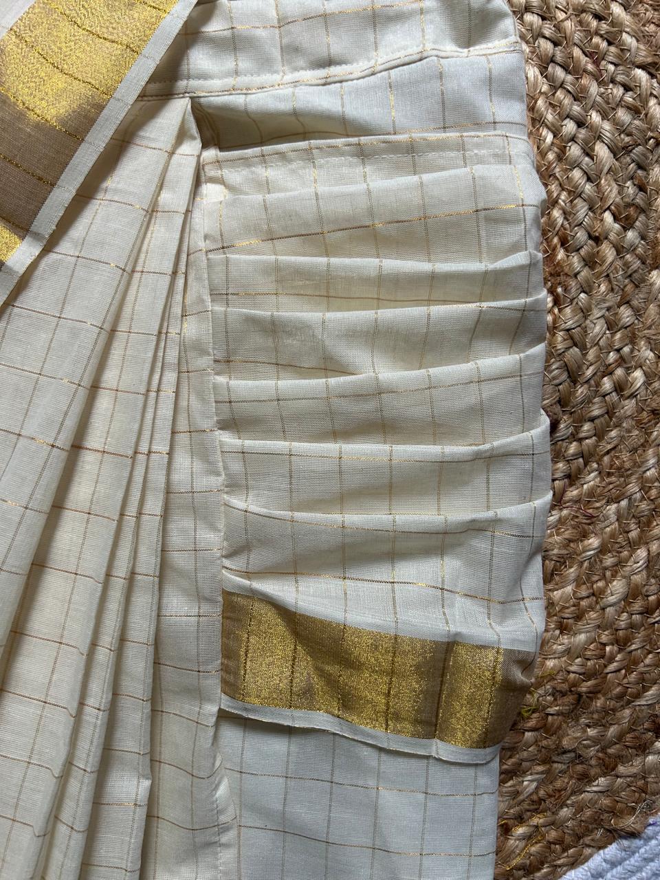 White checked with Gold border and Black  - Ready to wear saree for kids Ethnic wear for baby girl