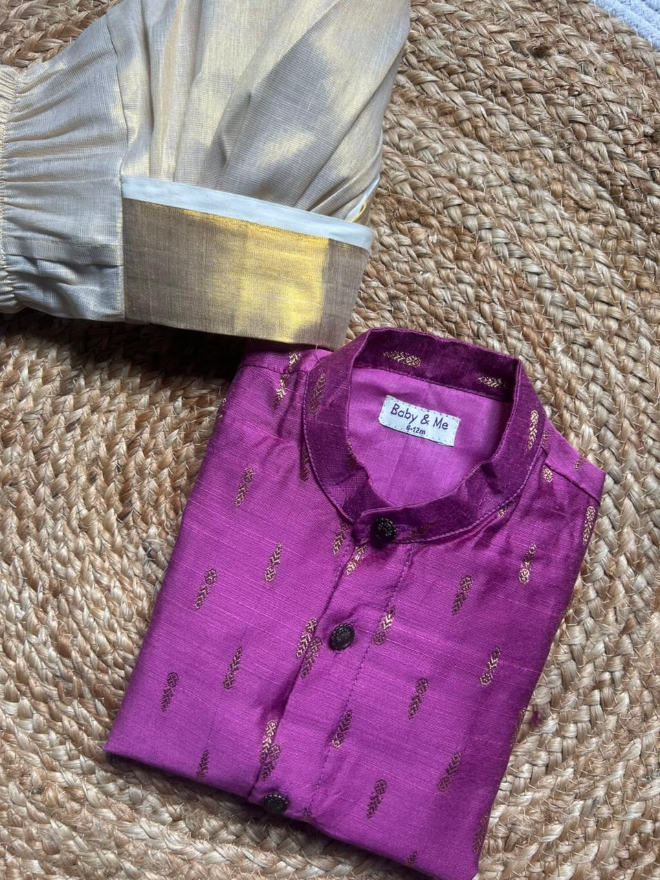 Classy pink kurta and Gold Dhoti for Boys – Traditional Ethnic Wear for Baby Boy