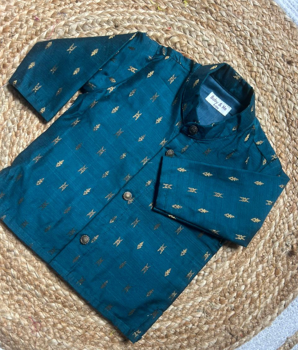 Ancient blue zari weave cotton Silk Slub Kurta | Baby Boy Ethnic Wear