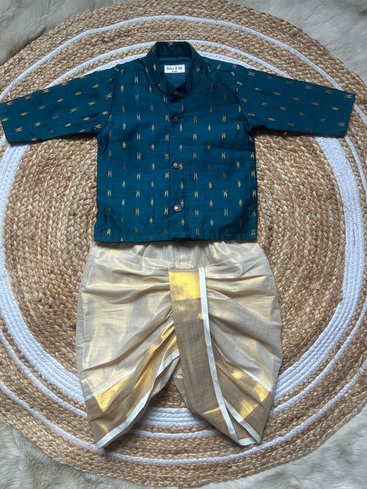 Traditional Blue and Gold Kurta Dhoti for Boys – Traditional Ethnic Wear for Baby Boy
