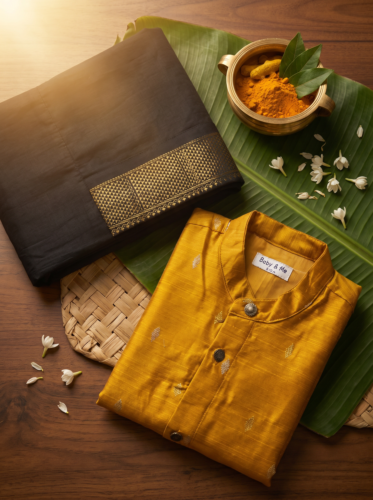Golden yellow kurta and Black Dhoti for Boys – Traditional Ethnic Wear for Baby Boy