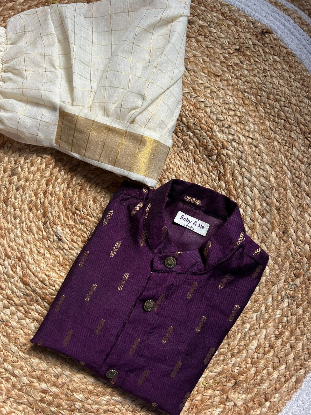 Dark Wine kurta and white checked Dhoti for Boys – Traditional Ethnic Wear for Baby Boy