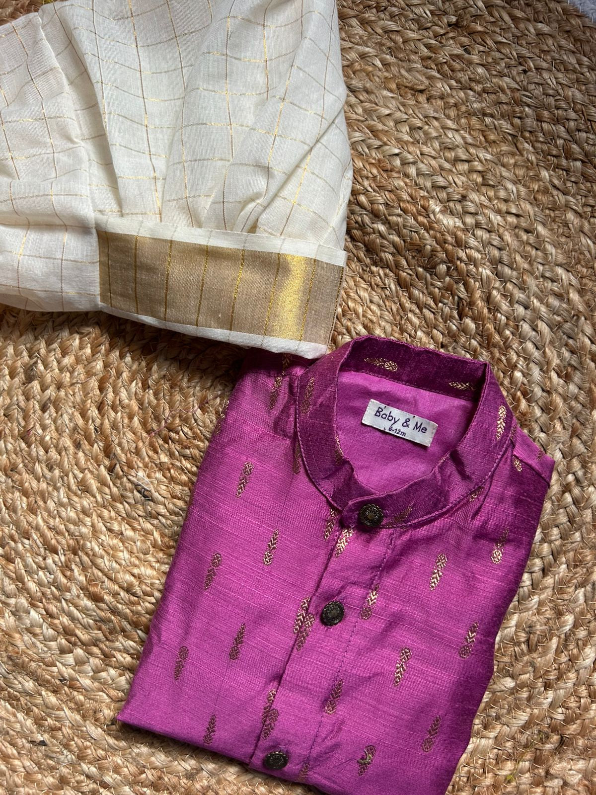 Classy pink kurta and white checked Dhoti for Boys – Traditional Ethnic Wear for Baby Boy