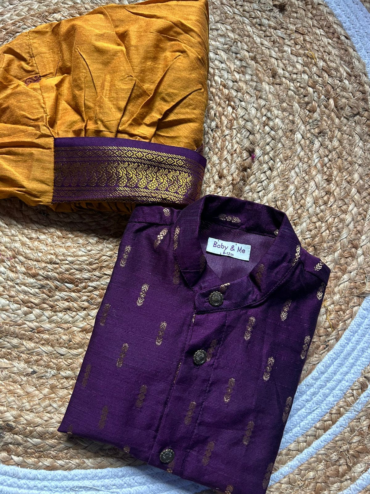 Dark Wine kurta and mustard yellow Dhoti for Boys – Traditional Ethnic Wear for Baby Boy
