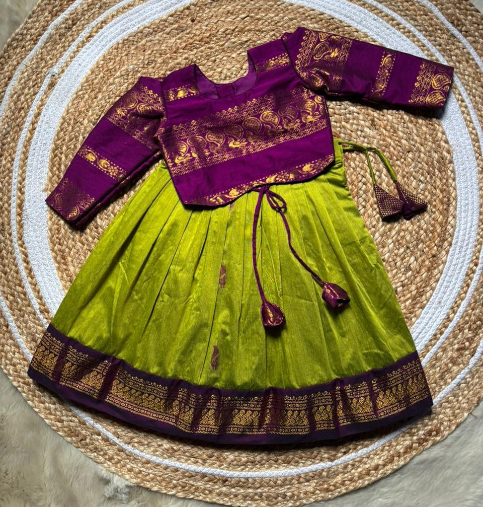 Green and Wine traditional full sleeve pavadai set for Baby Girl