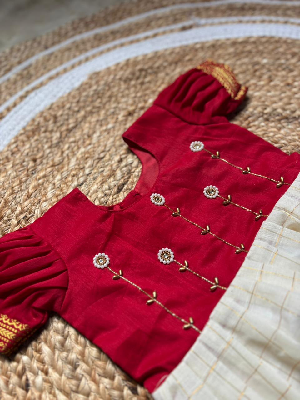 Red with White checked baby girl traditional ethnic dress