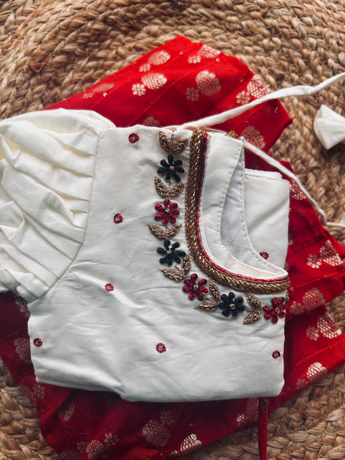 White embroiderd blouse and Red langa blouse south indian ethnic wear for baby girl