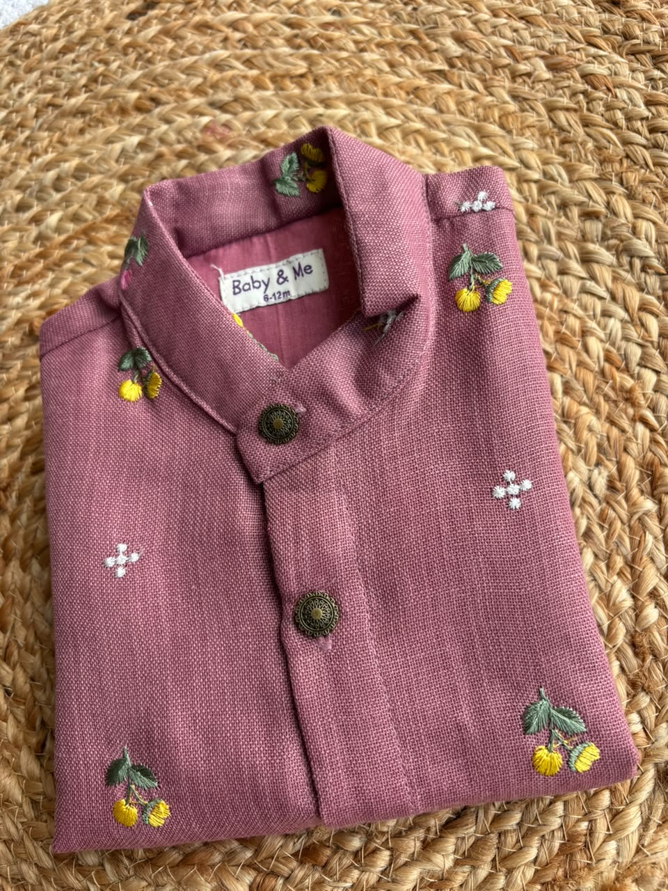 Dark Pink linen Kurta for baby boy ethnic top wear