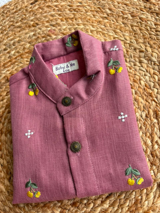 Dark Pink linen Kurta for baby boy ethnic top wear