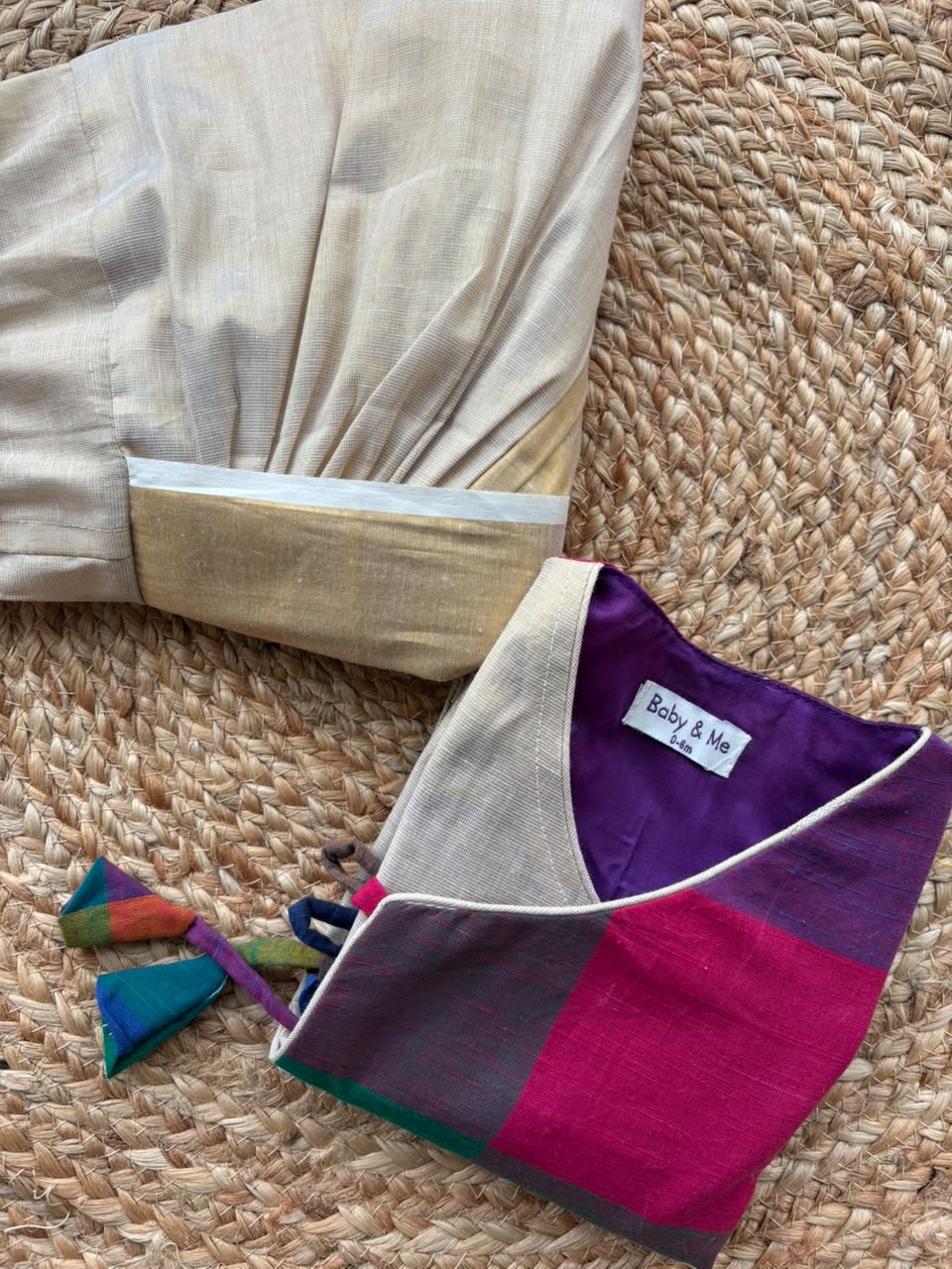 Madras checks angrakha with gold tissue dhoti comfortable ethnic wear for baby boy