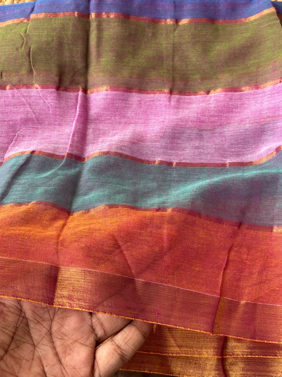 soft mul cotton with kanchi border light weight saree - Multi colour