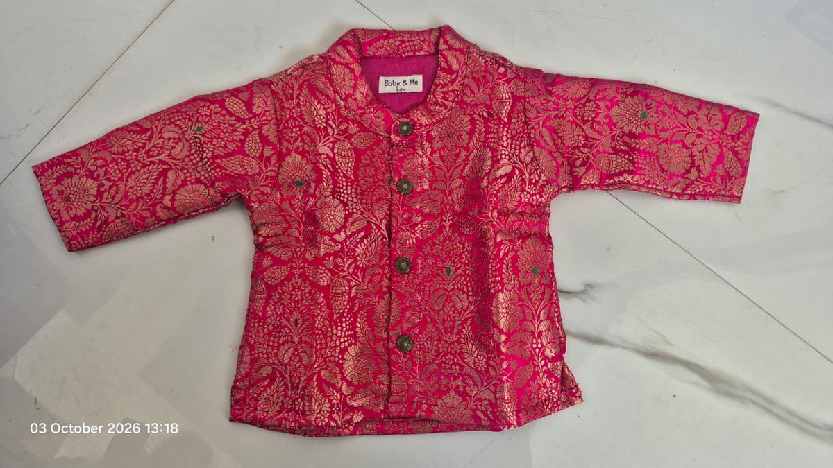 Royal Pink Banarasi Traditional Kurta for baby boy ethnic top wear