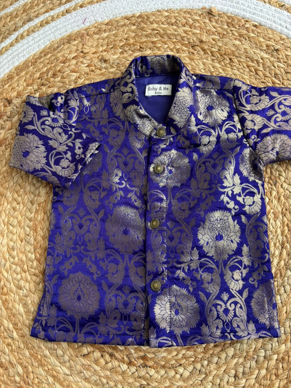 Royal blue Banarasi Traditional Kurta for baby boy ethnic top wear
