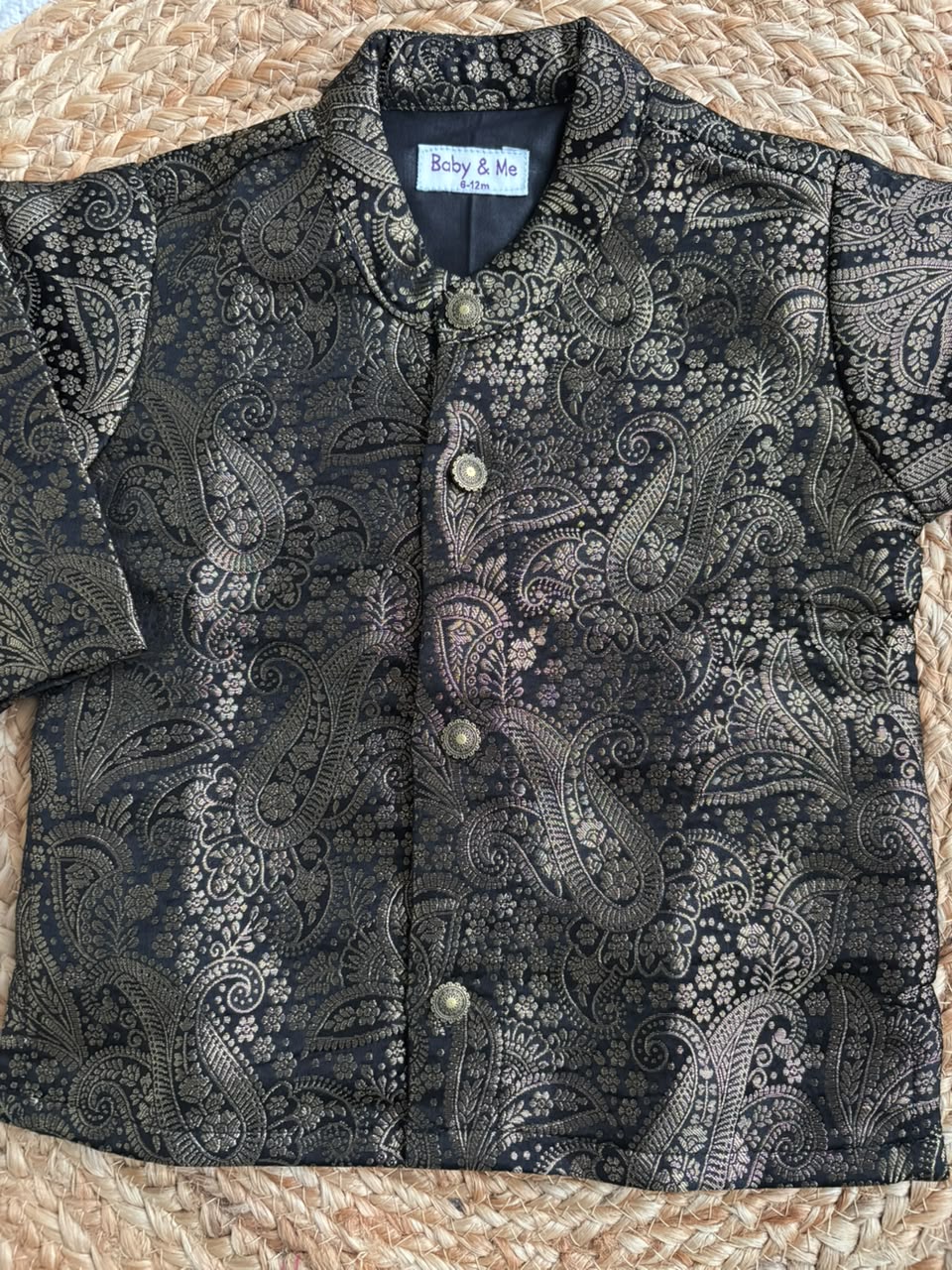 Black leaf design Banarasi Traditional Kurta for baby boy ethnic top wear