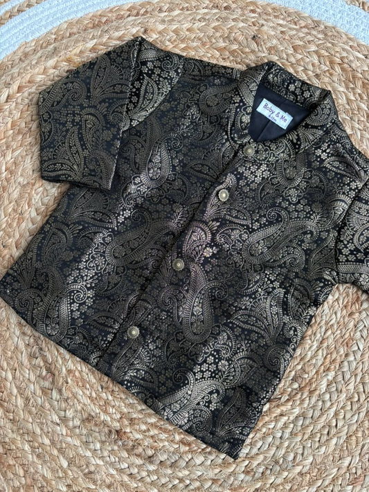 Black leaf design Banarasi Traditional Kurta for baby boy ethnic top wear