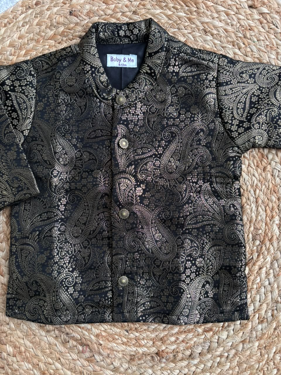 Black leaf design Banarasi Traditional Kurta for baby boy ethnic top wear