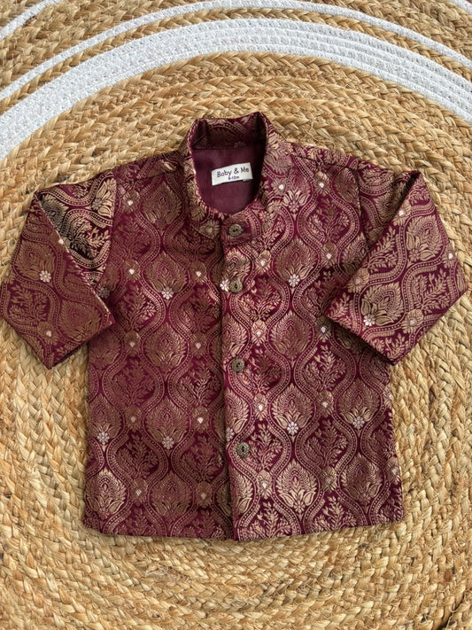 Wine Banarasi Traditional Kurta for baby boy ethnic top wear