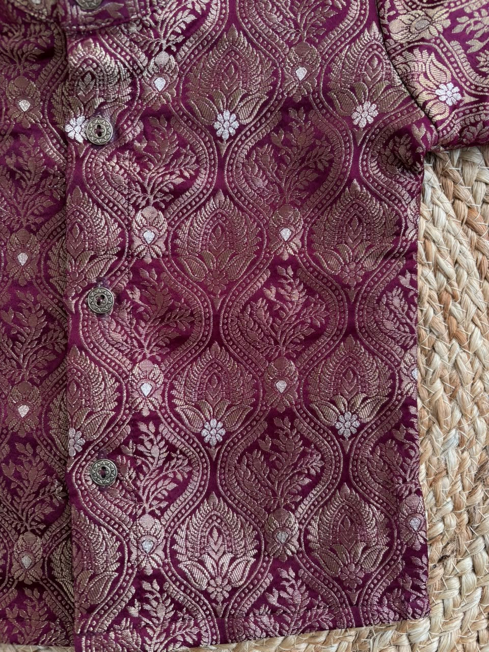 Wine Banarasi Traditional Kurta for baby boy ethnic top wear