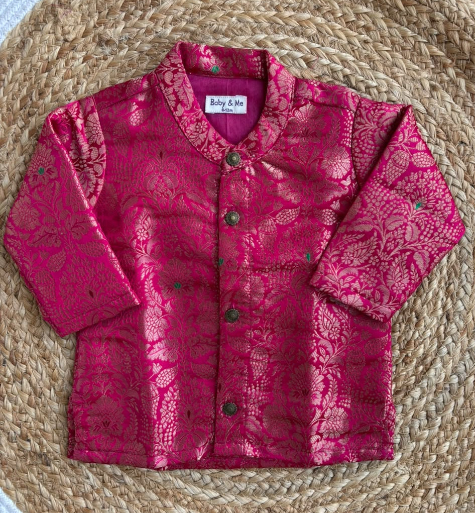 Royal Pink Banarasi Traditional Kurta for baby boy ethnic top wear