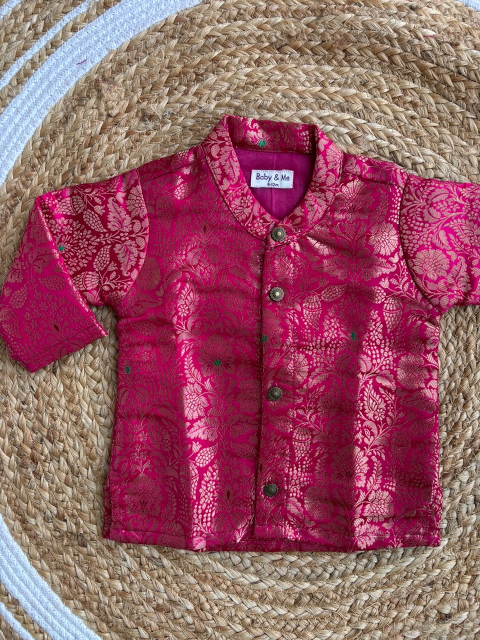 Royal Pink Banarasi Traditional Kurta for baby boy ethnic top wear