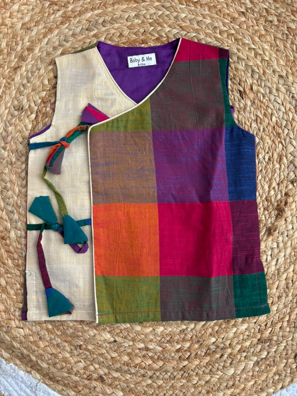 Madras checks angrakha with gold  top baby boy ethnic wear