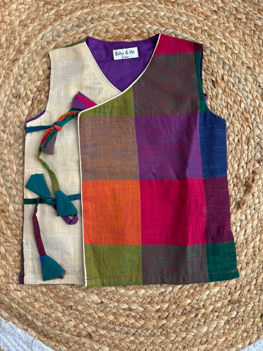 Madras checks angrakha with gold  top baby boy ethnic wear