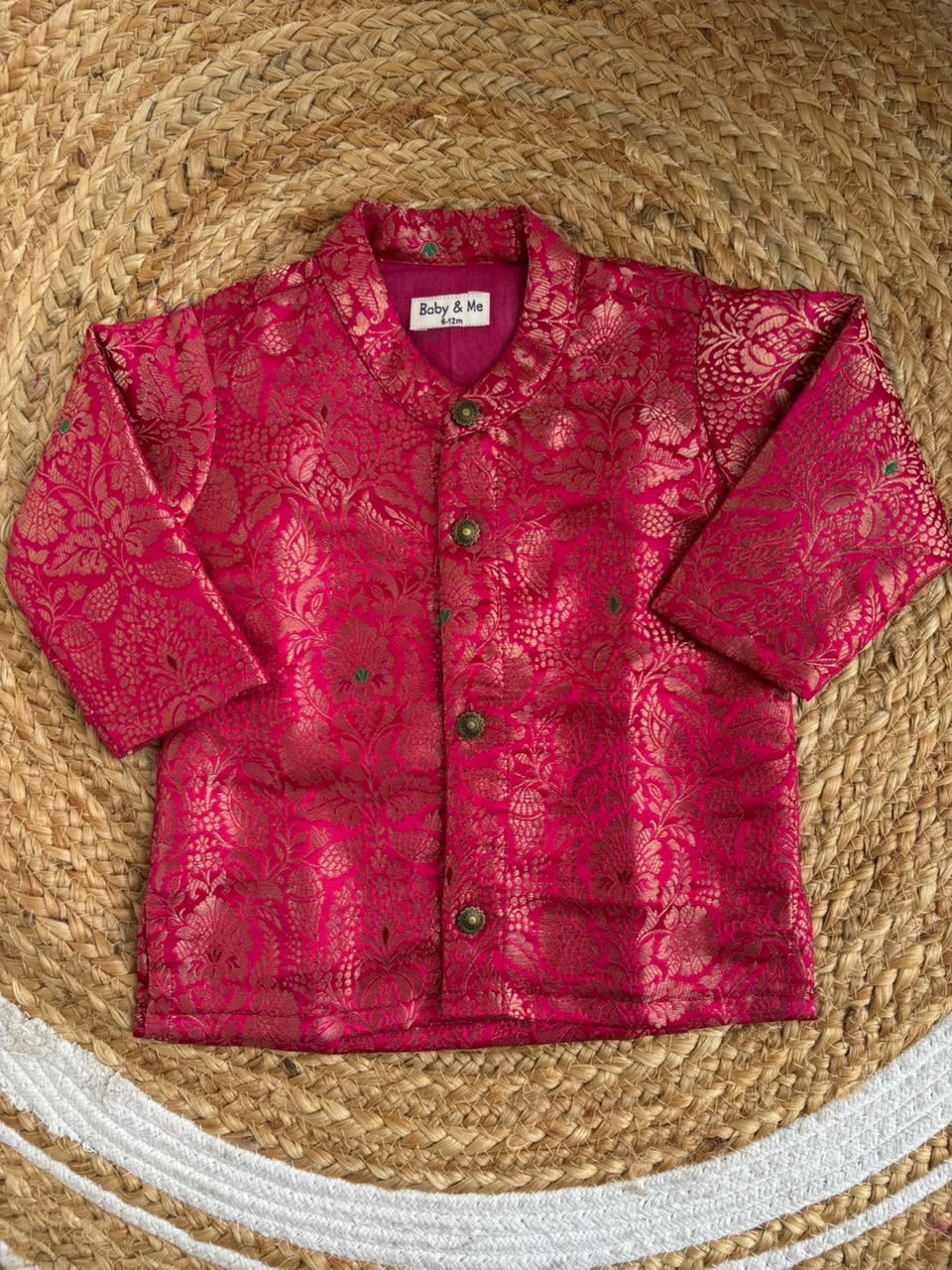 Royal Pink Banarasi Traditional Kurta for baby boy ethnic top wear