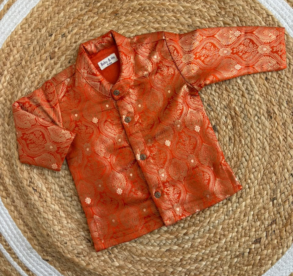Orange Banarasi Traditional Kurta for baby boy ethnic top wear