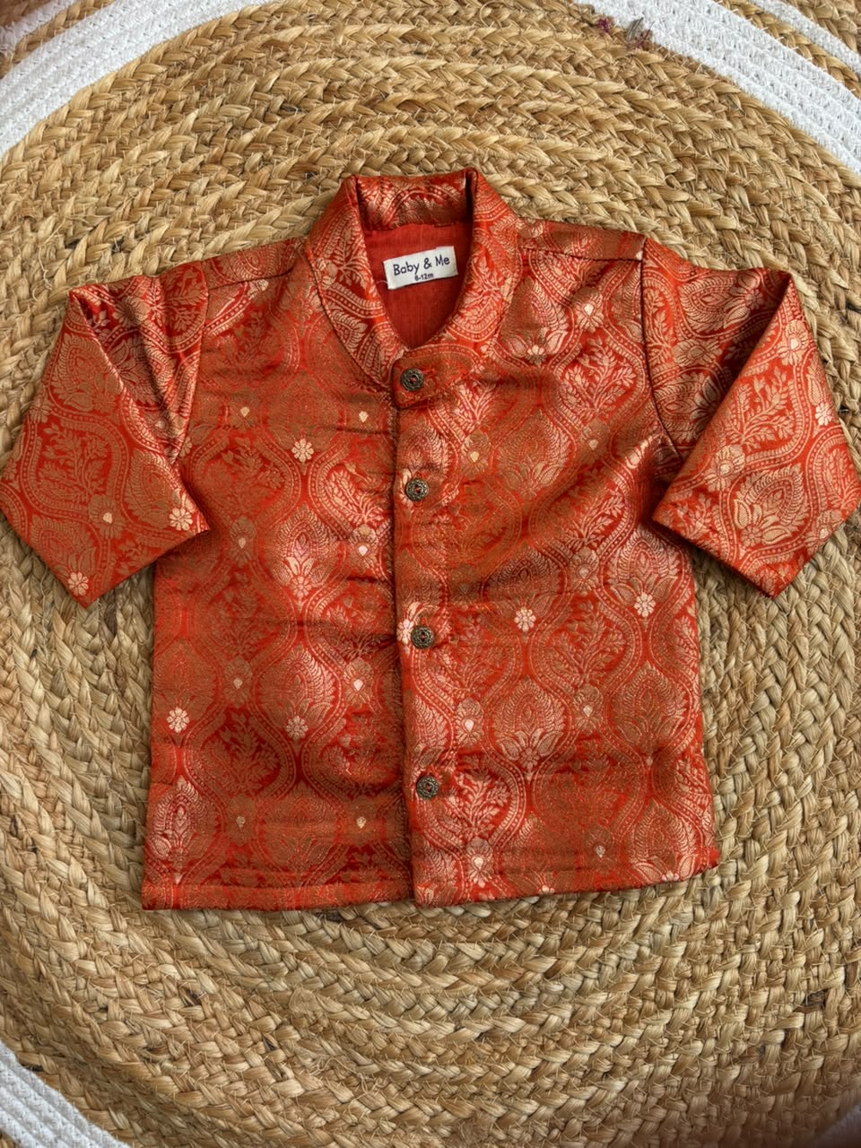 Orange Banarasi Traditional Kurta for baby boy ethnic top wear