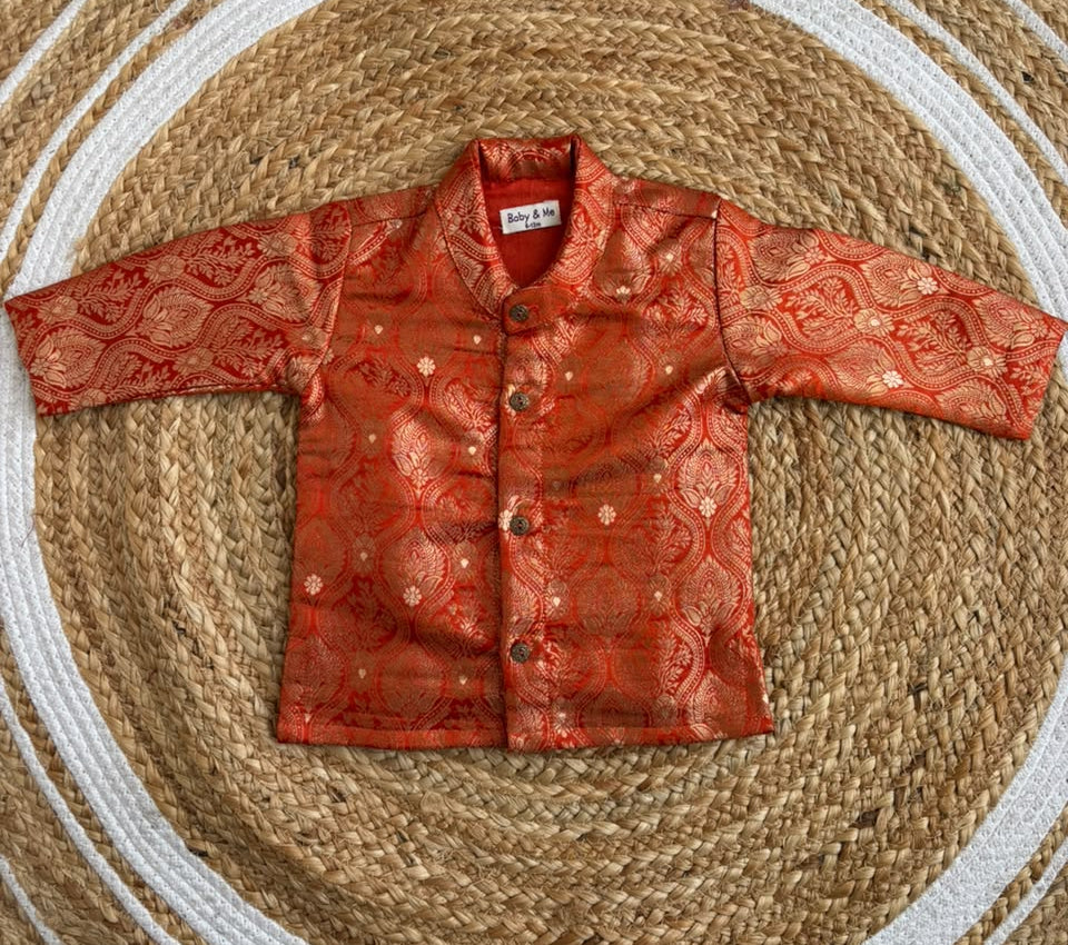 Orange Banarasi Traditional Kurta for baby boy ethnic top wear