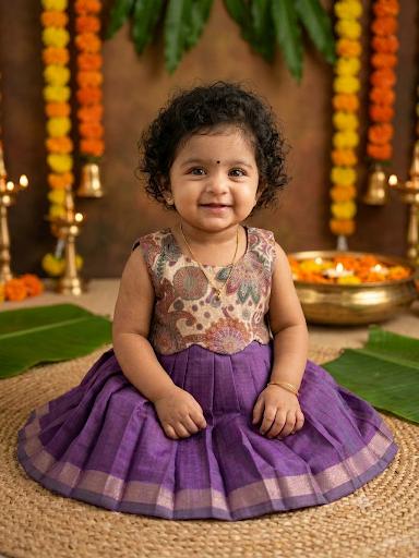Traditional Violet & Sandalwood Festive Gown Ethnic Wear for Baby Girl  – Birthday frock for Baby Girl
