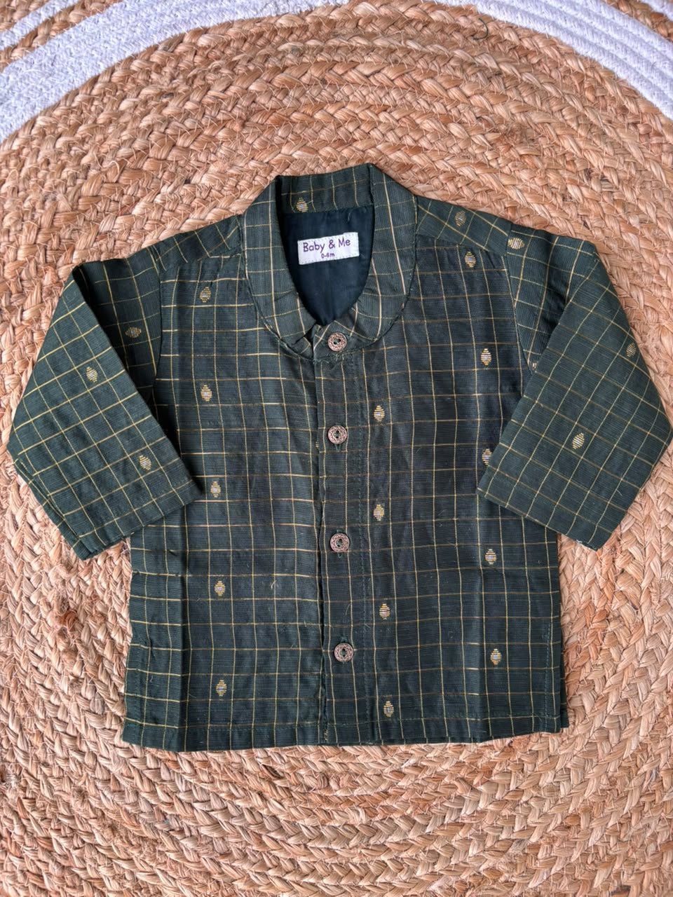 Bottle green checks Traditional Kurta for baby boy ethnic top wear