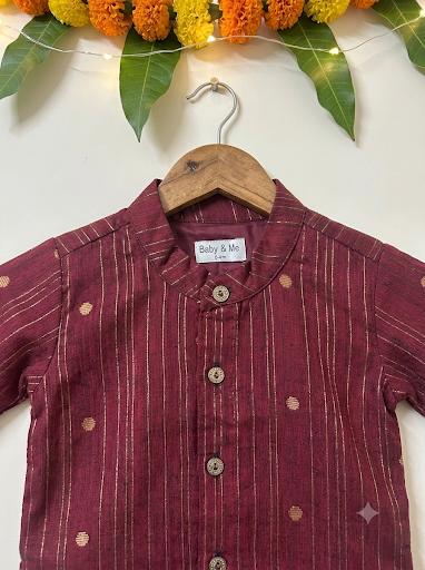 Maroon & Gold Striped Kurta with Sage Green Dhoti Traditional ethnic wear for baby boy