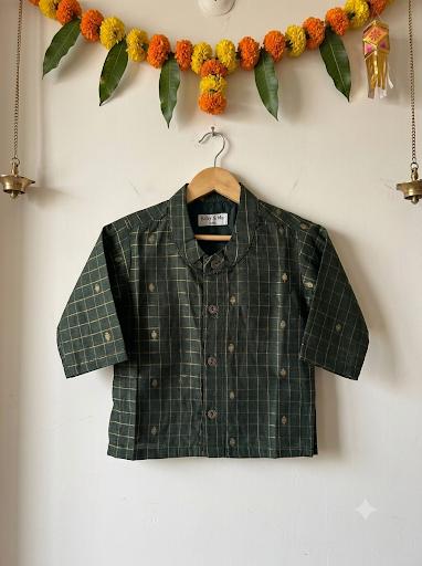 Bottle green checks Traditional Kurta for baby boy ethnic top wear