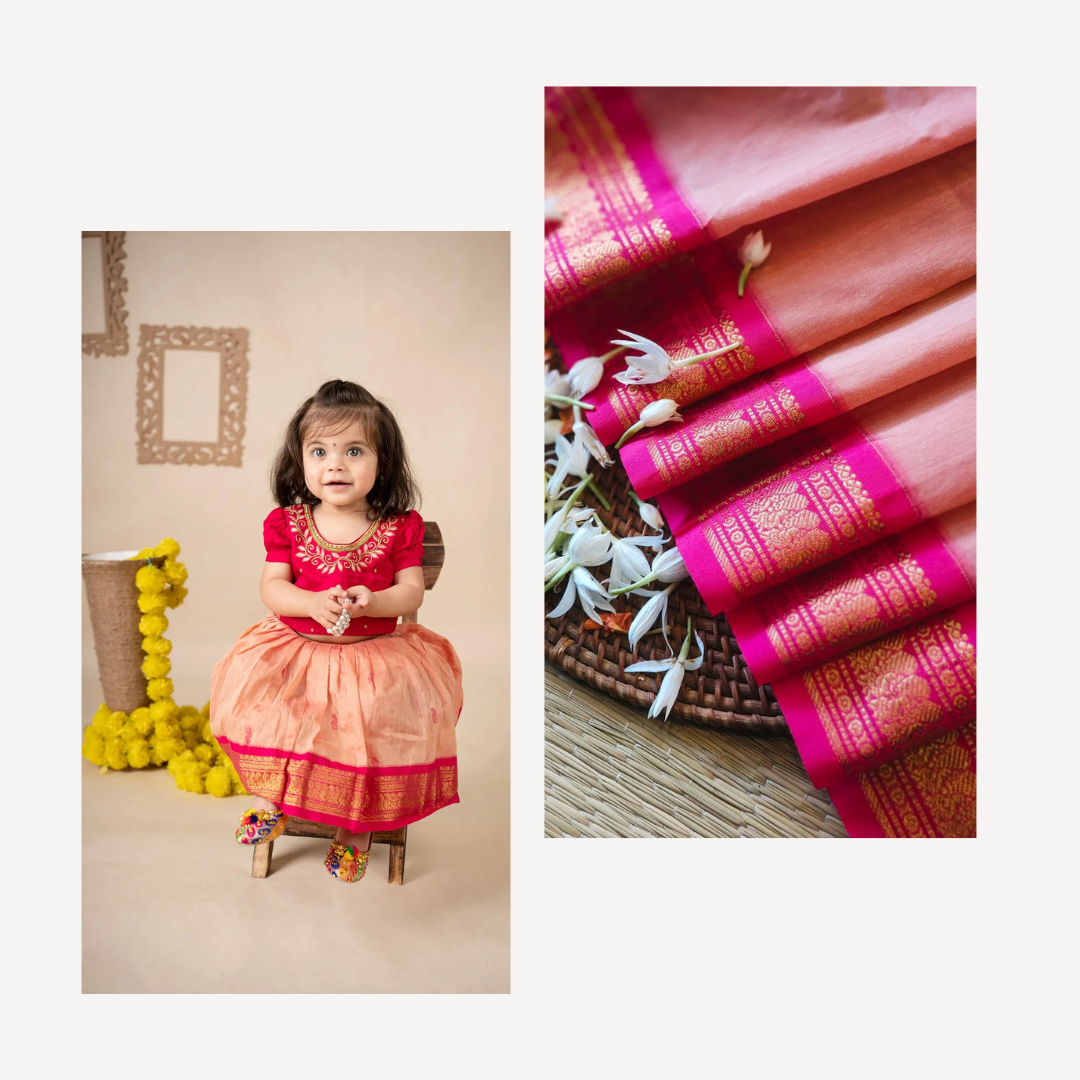 Pink and blush- langa blouse & saree mom and daughter combo set