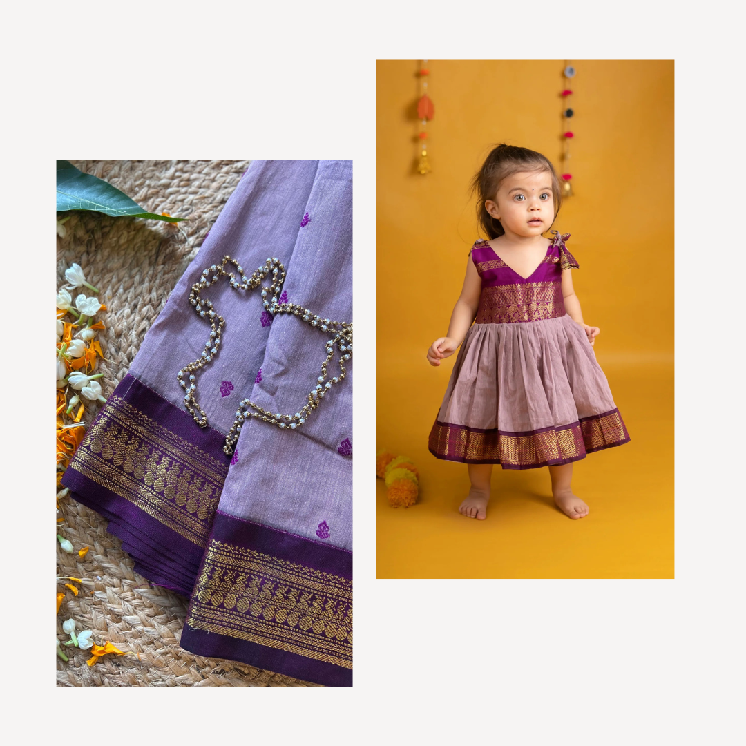 Wine and Lavender Tie-Up mom and daughter combo set